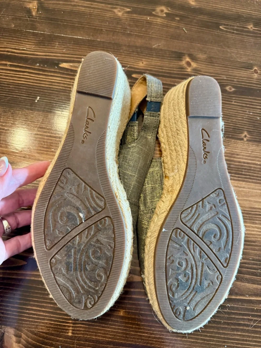 Clarks Petrina Metallic Denim Espadrille Wedge Slingback Sandals Size 10